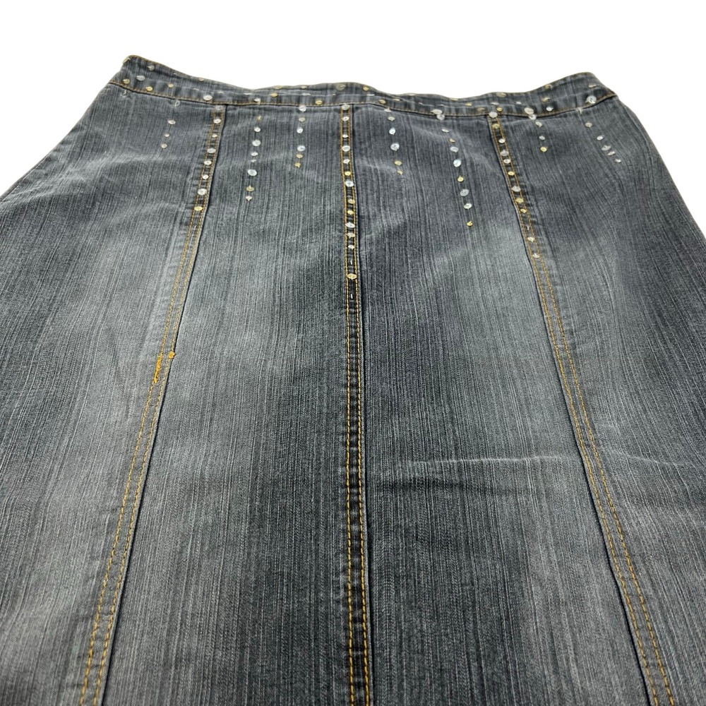 BOHO Y2K 12 Gored Mermaid Hem GRUNGE Denim Sequins Maxi Skirt Faded Distressed